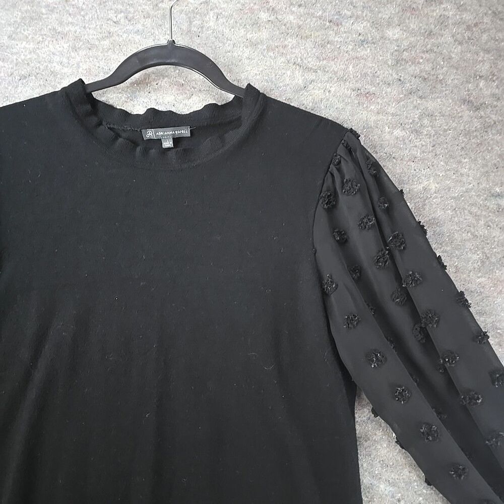 Adrianna Papell Black Long Sheer Dot Sleeve Light Sweater Womens sz L - Picture 2 of 12